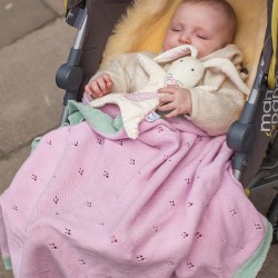 Πλεκτή Κουβερτούλα Knitted Pram Blanket Hop Skip Jump To Bed Pink Lining